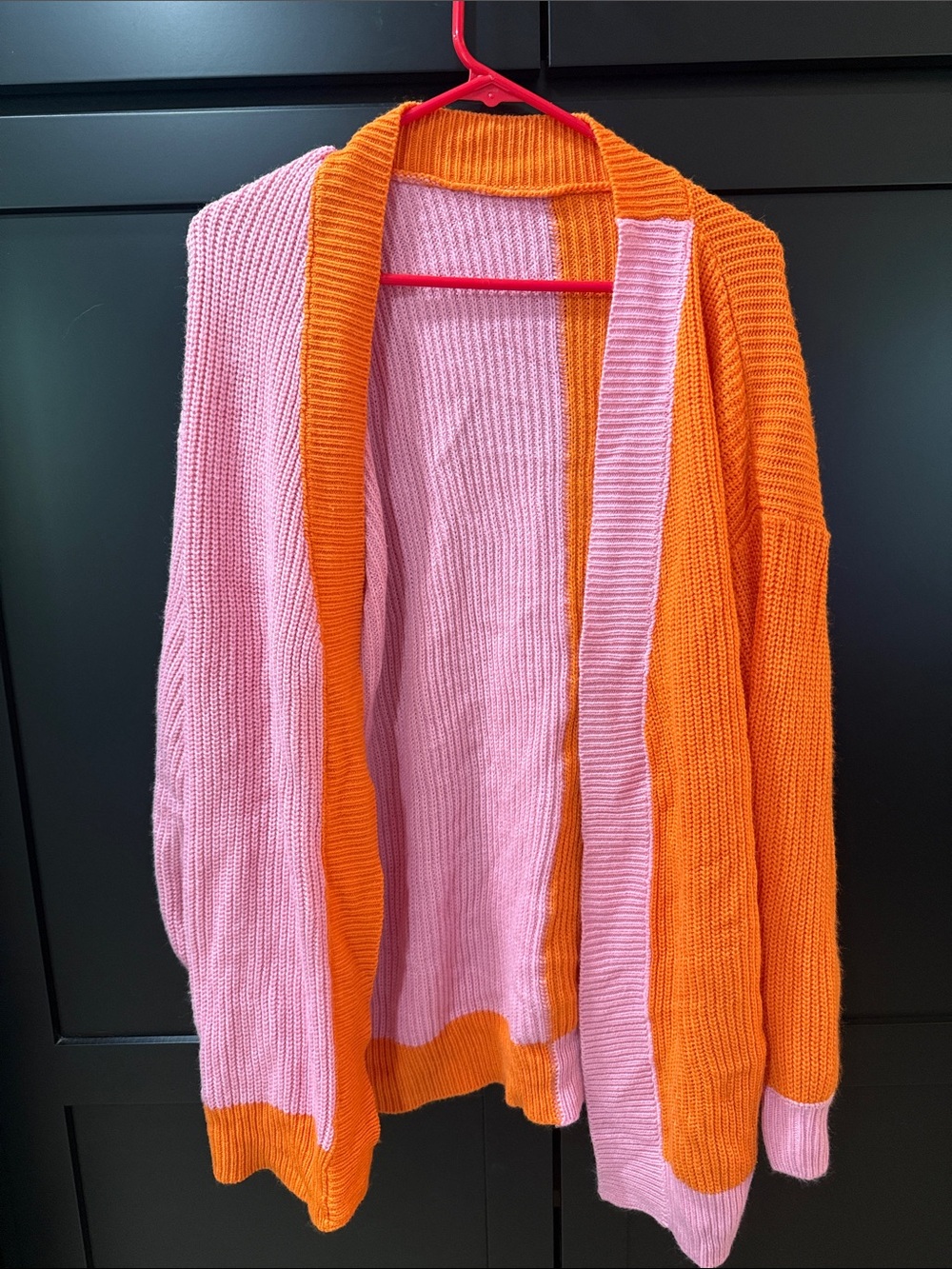 Colorblock Open-Front Women’s Cardigan Sweater - Pink & Orange